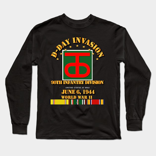 90th Infantry Div - D Day w Svc Ribbons Long Sleeve T-Shirt by twix123844